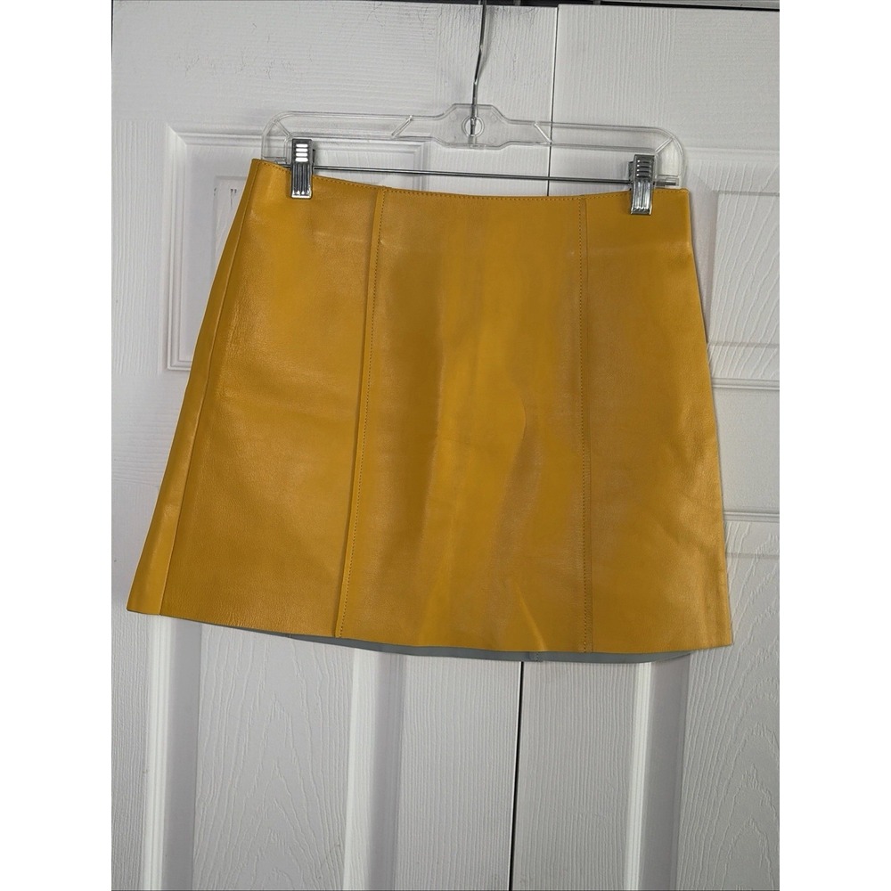 T Alexander Wang Lambskin Leather Mini Skirt Womens 4 Yellow A-Line High Waist